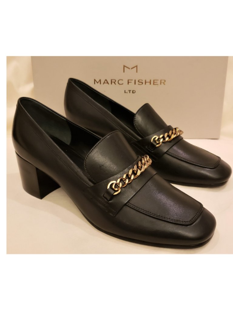 Marc Fisher Women's Loafer Heel Shoes Size-9.5m Black Leather